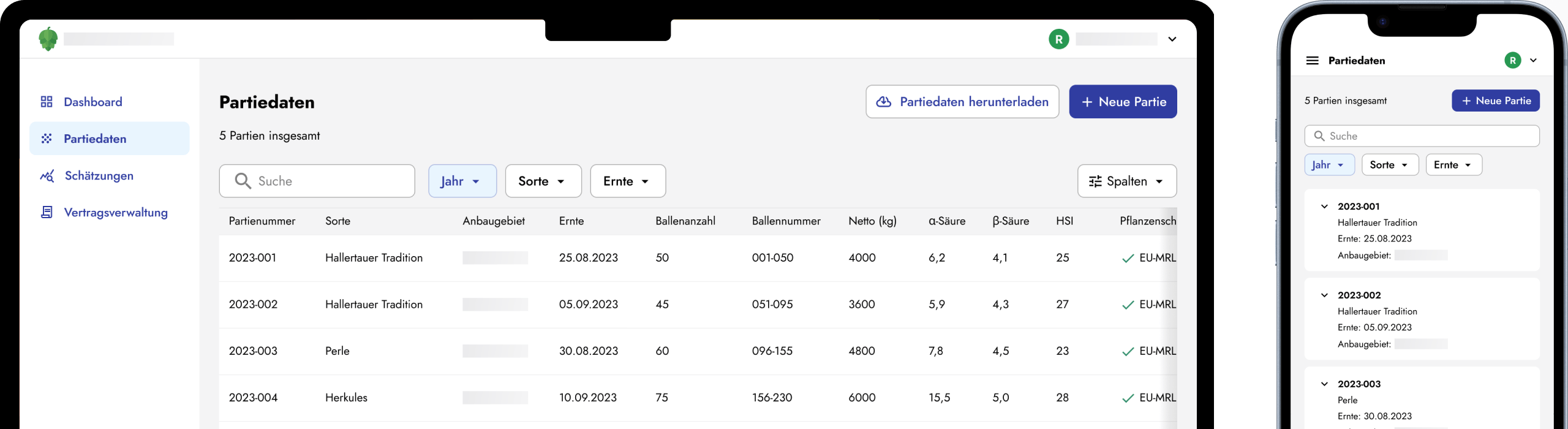 Projekt Pflanzerportal Partien Desktop Mobile side-by-side